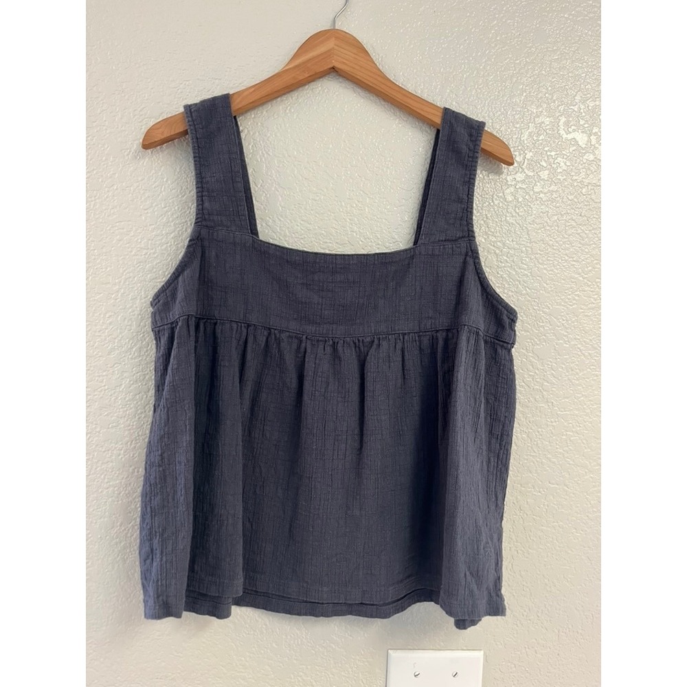 Known Supply Organic Cotton Textured Tank Top Dark Dusty Blue-GraySquare Neck XL